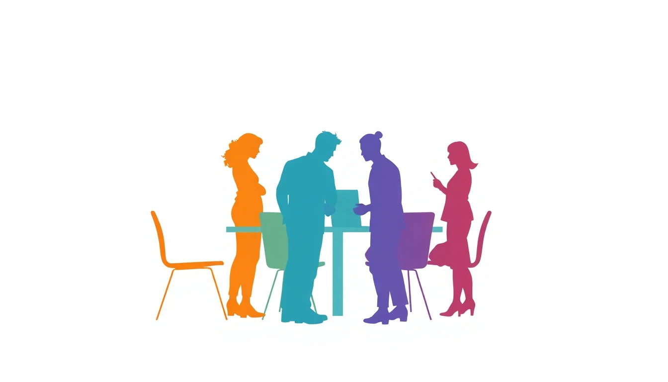 Ilustração corporativa de uma equipe em colaboração profissional